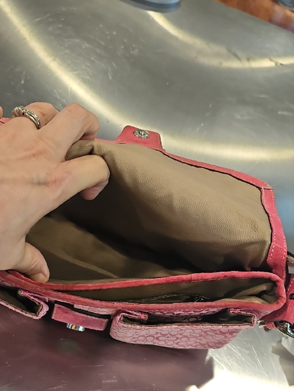 Coach Pink Signature Jacquard Buckle Shoulder Bag - Picture 7 of 8